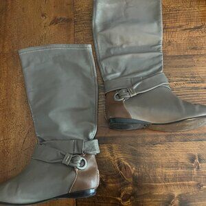 B. Makowsky - Brown and Taupe Tall Boots With Side Buckle
